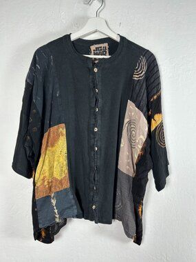 JG'S MAD LAB Womens Patchwork Lagenlook Oversized Top One Size 3/4 Sleeve Artsy